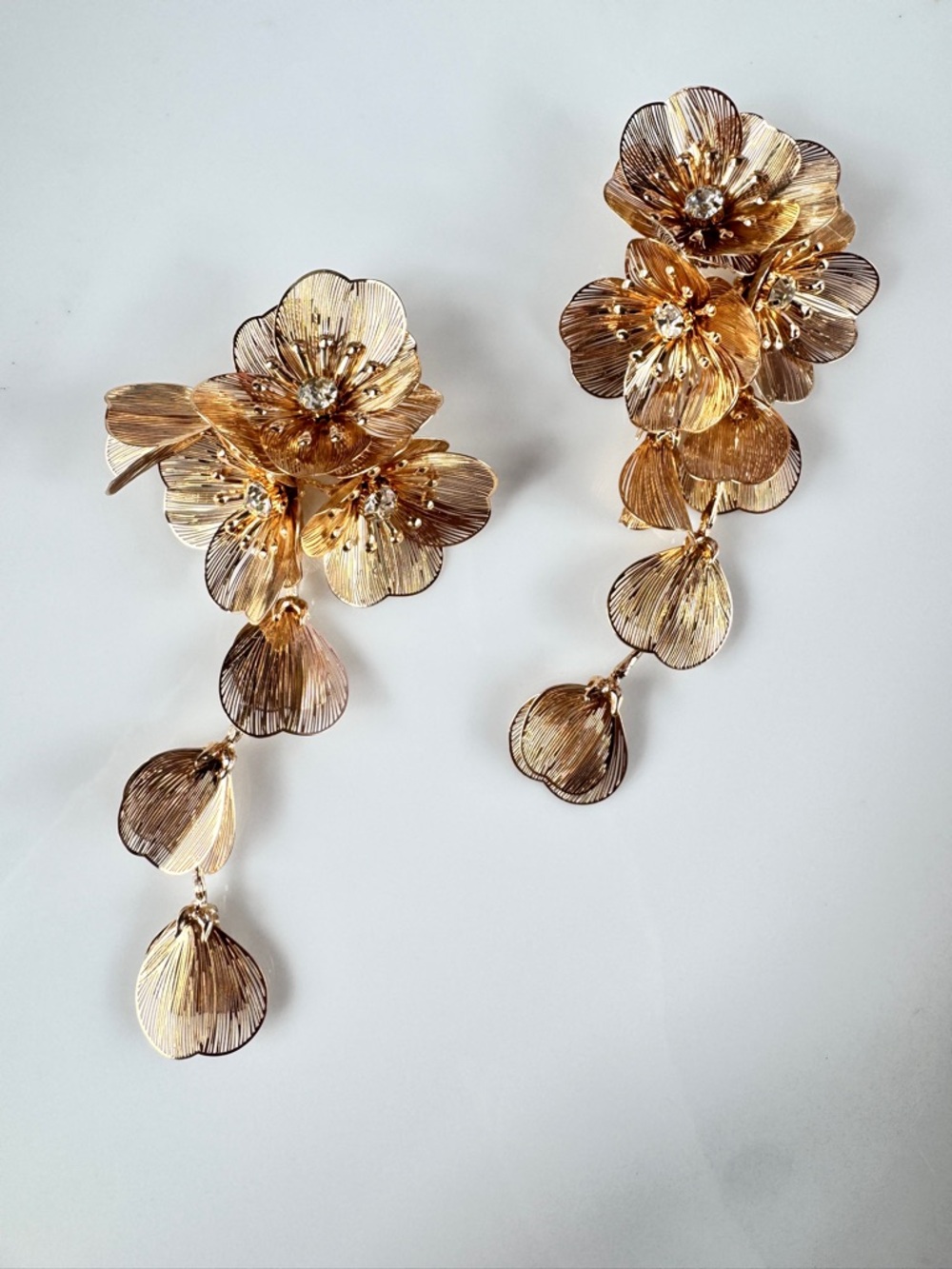 Zara Gold Floral Drop Earrings with Petal Dangles